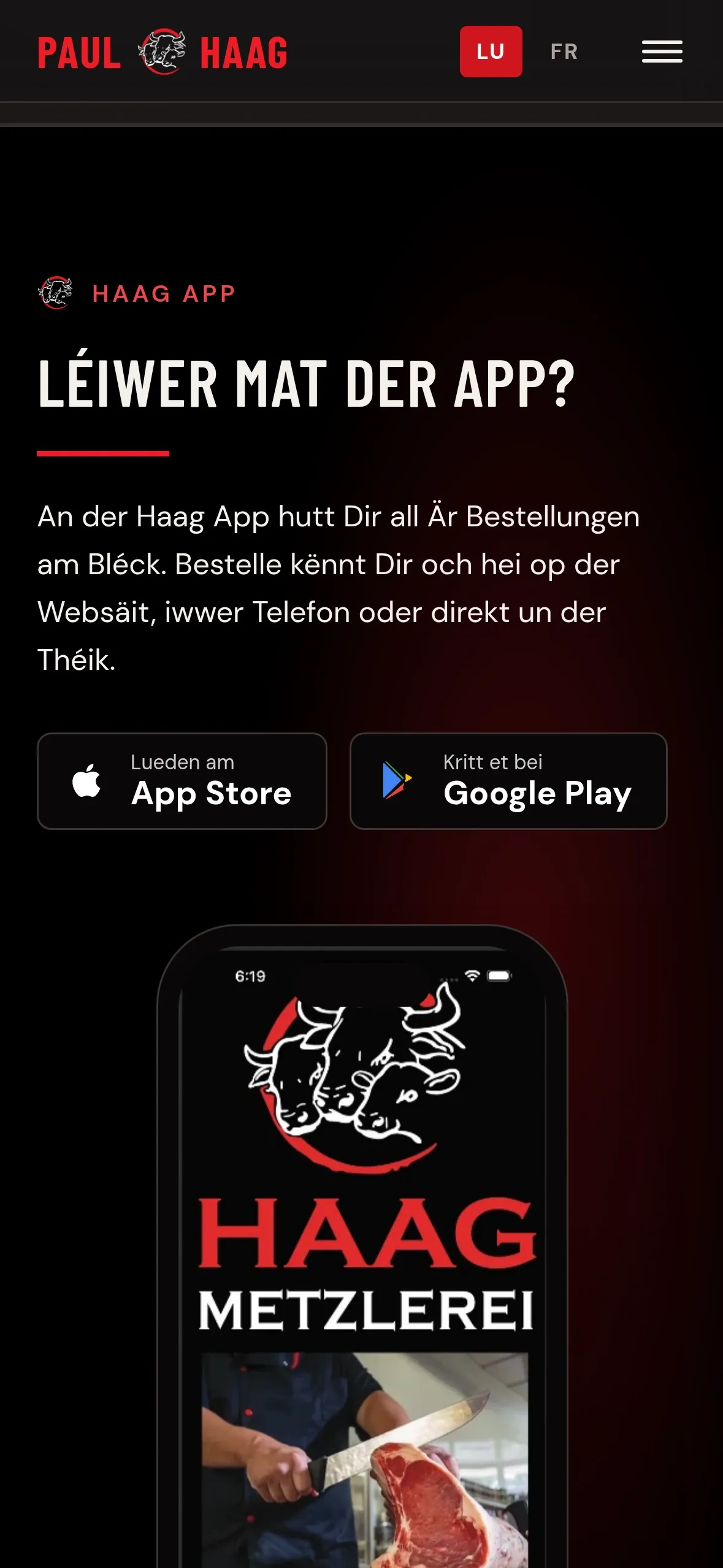 The same page of haag.lu on a phone