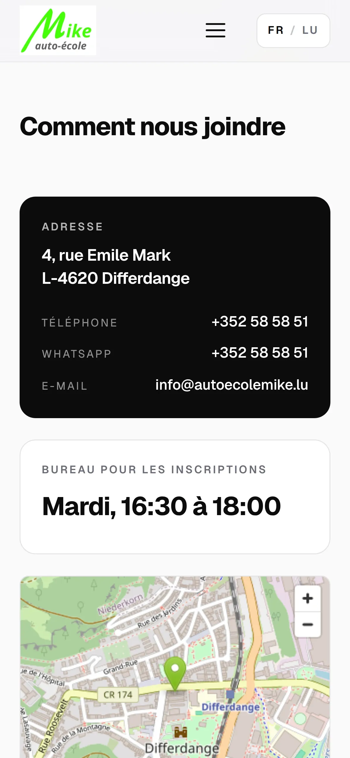 The same page of autoecolemike.lu on a phone