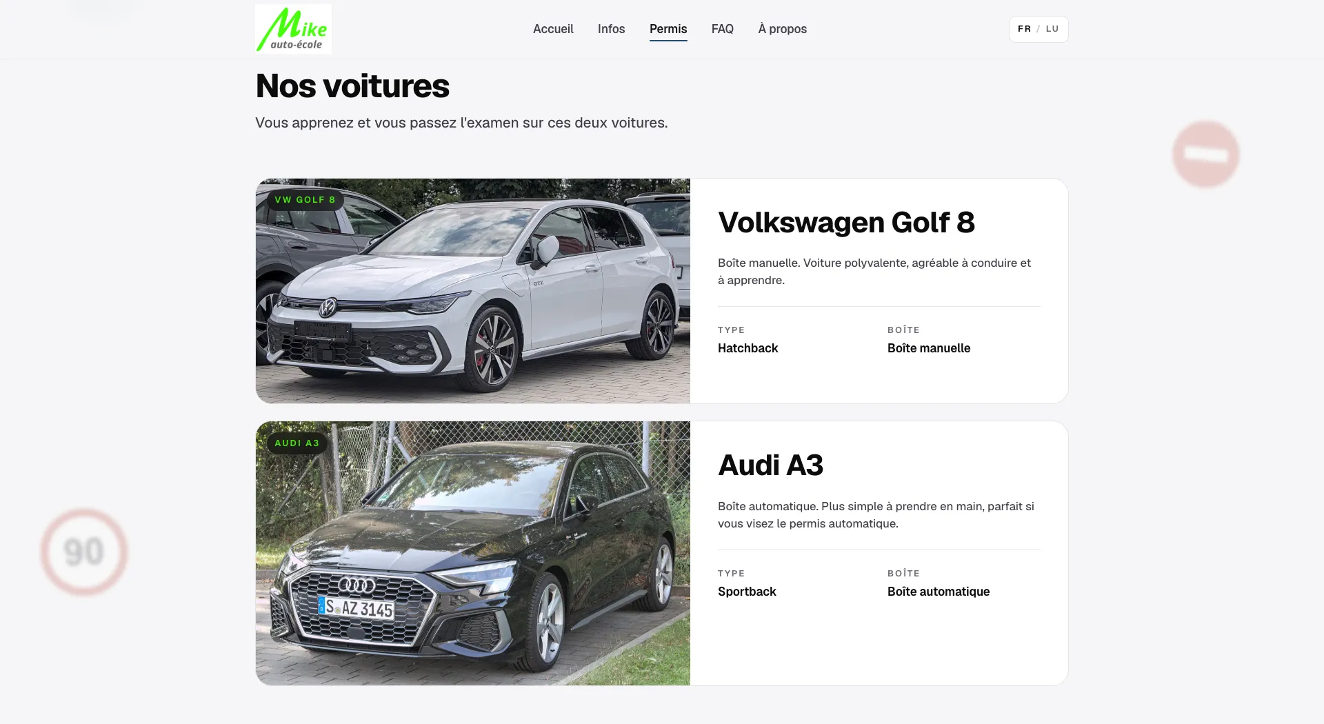 A page of autoecolemike.lu