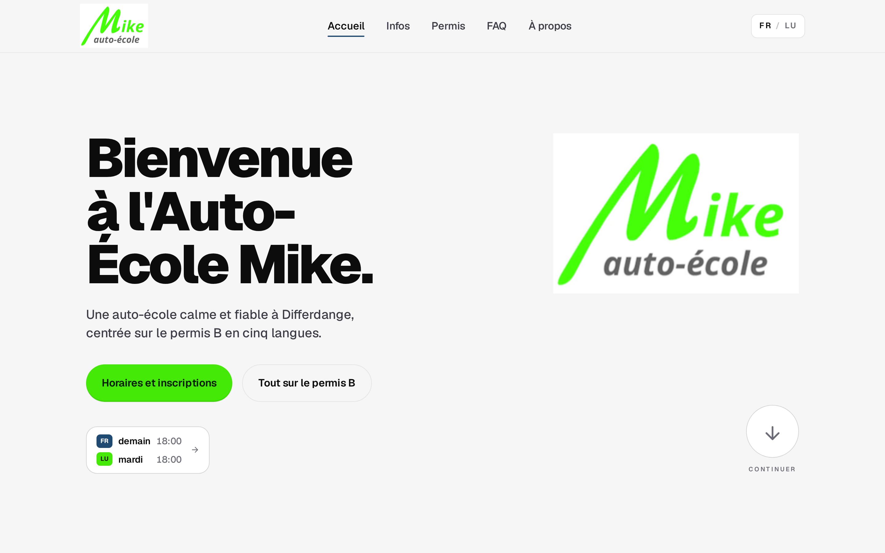 The website Noctixal built for Auto-École Mike, shown in a browser