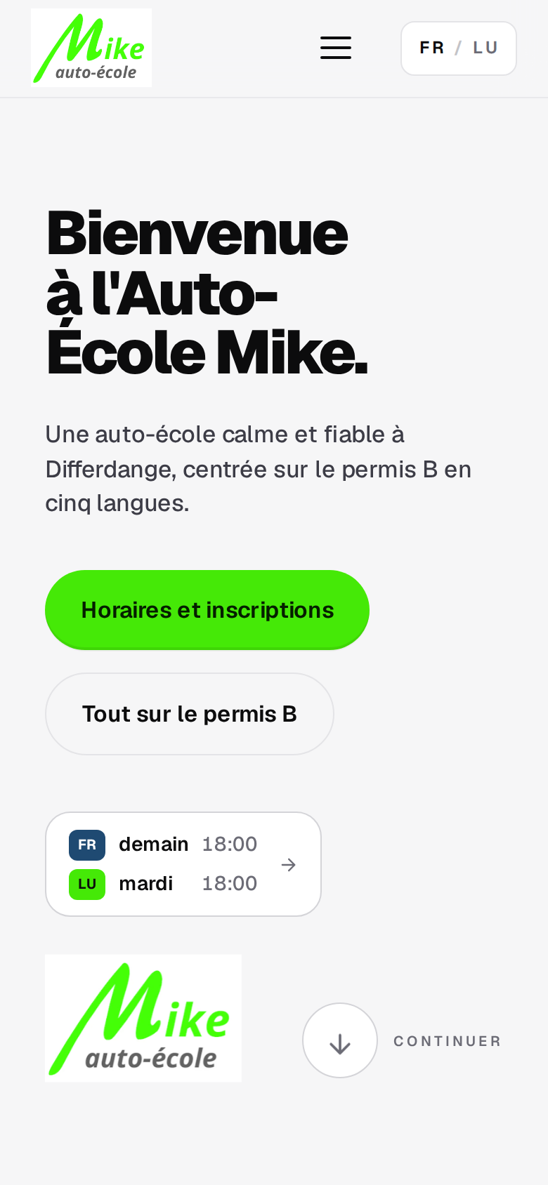 Auto-Ecole Mike website on mobile